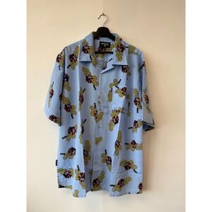 Rocawear Shirt‎ Mens XL Blue RW All Over Print Button Up Short Sleeve Hip Hop